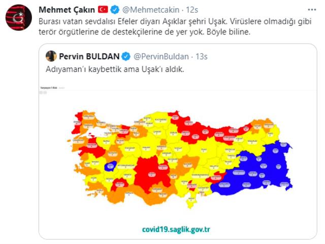 Buldan'ın Uşak paylaşımına belediye başkanından sert tepki: Virüslere olmadığı gibi terör örgütü destekçilerine de yer yok