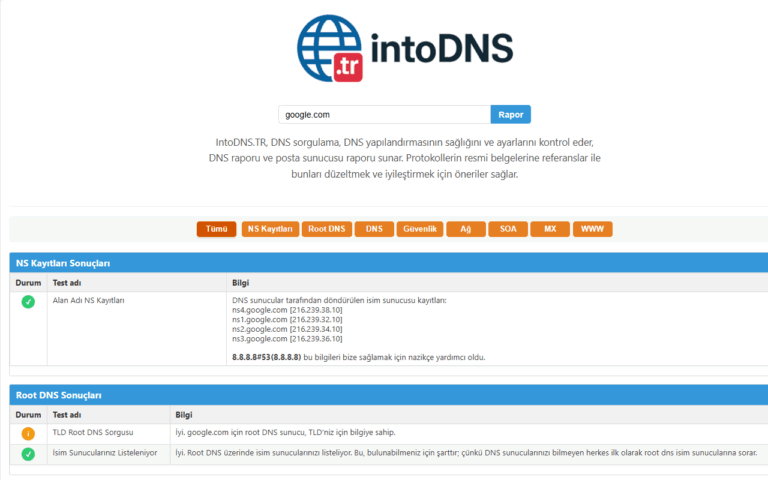 Web Sitenizin Sağlığını Kontrol Etmenin En Kolay Yolu: IntoDNS.tr